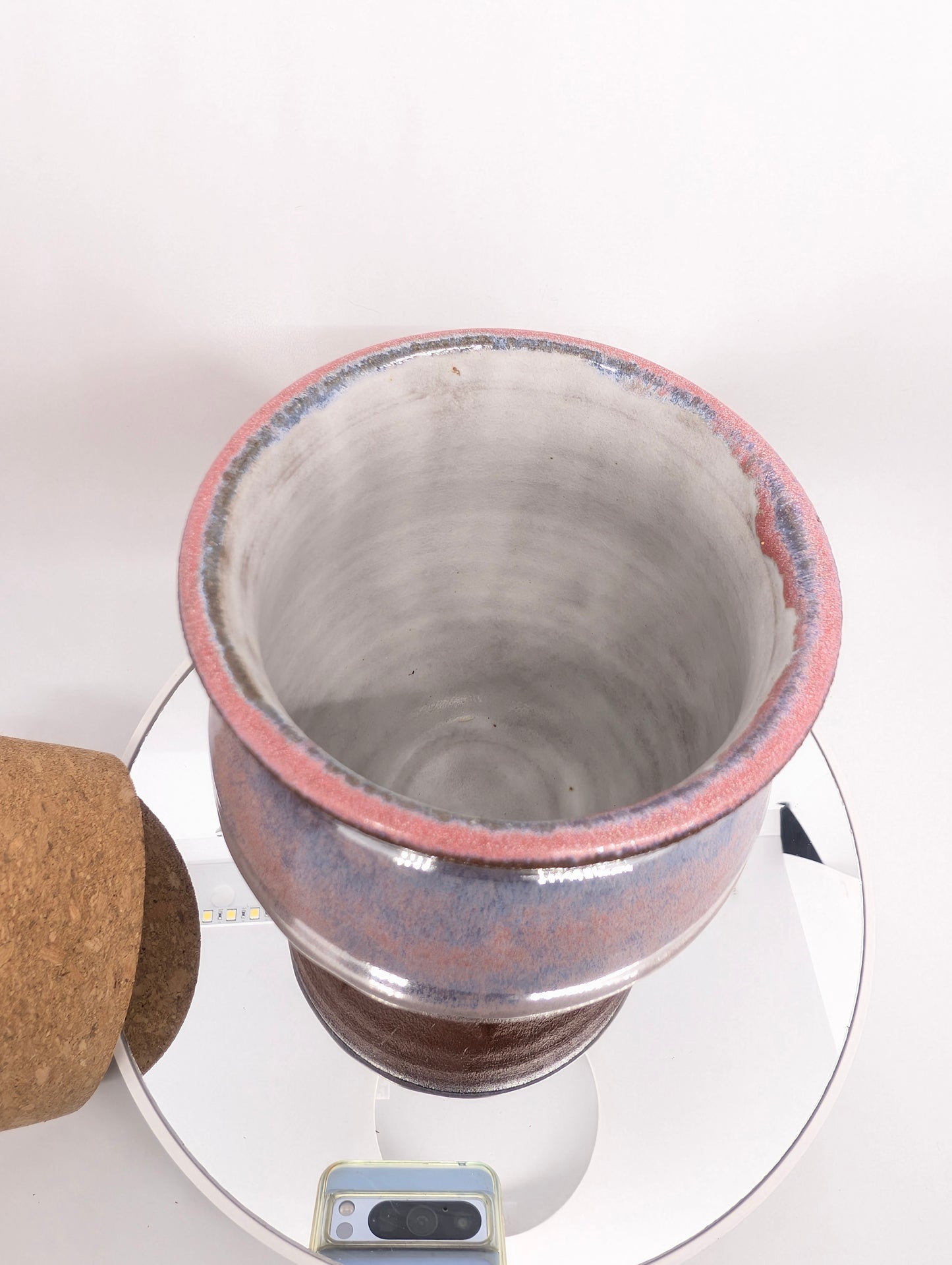 Pink and purple jar with cork lid