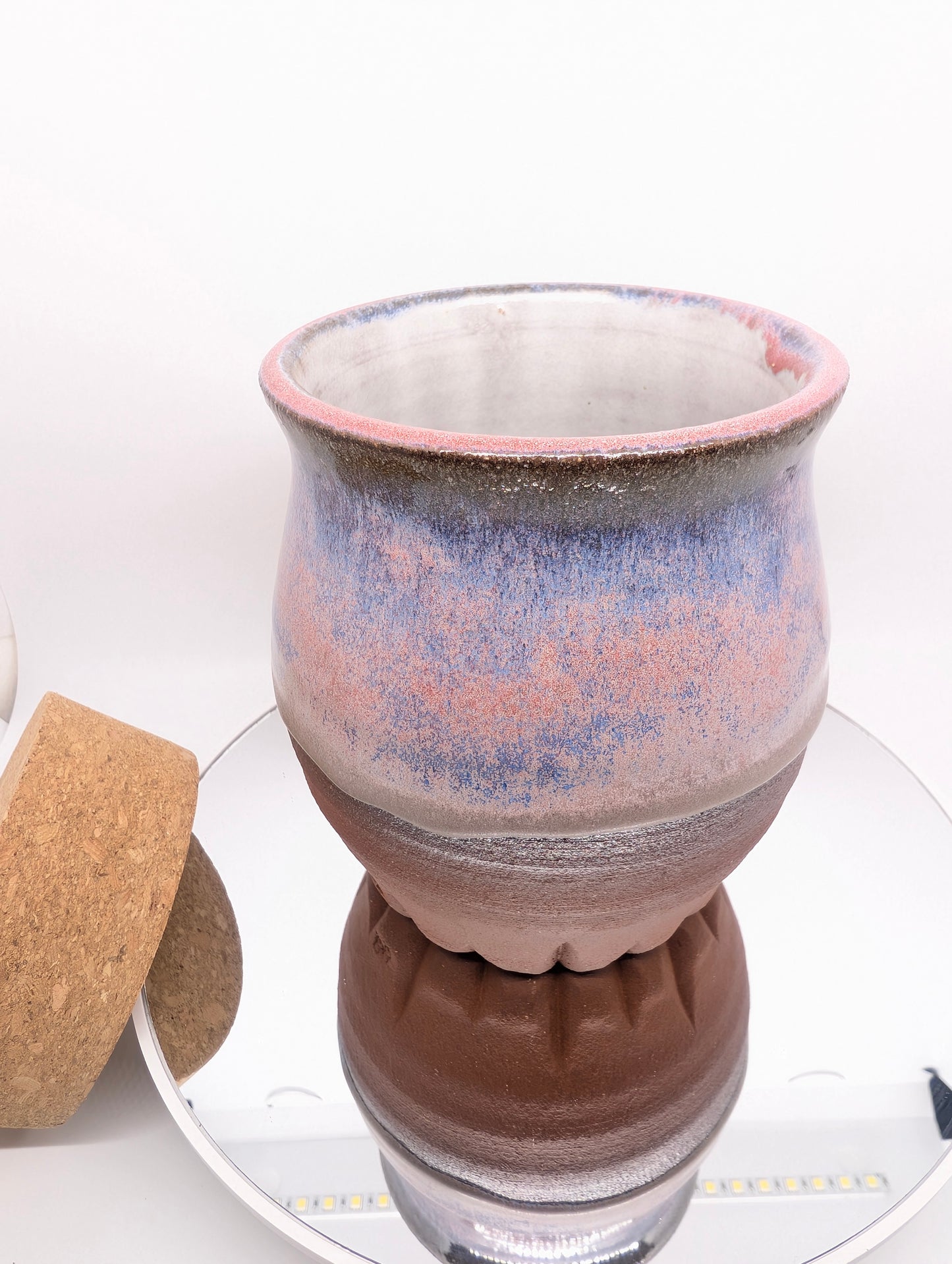 Pink and purple jar with cork lid