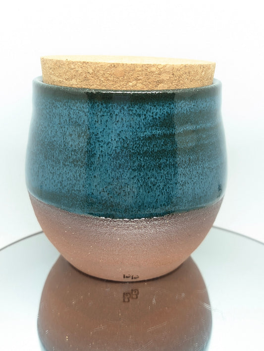 Turquoise jar with cork lid
